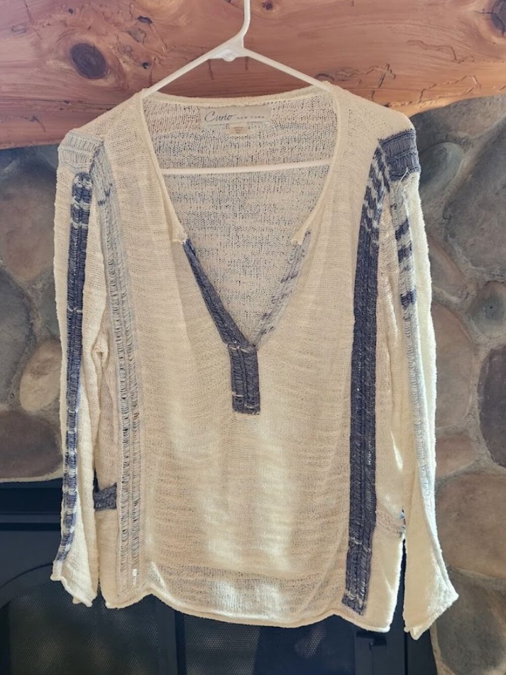 Curio New York Cream Sweater with Navy Trim - Timeless Style!